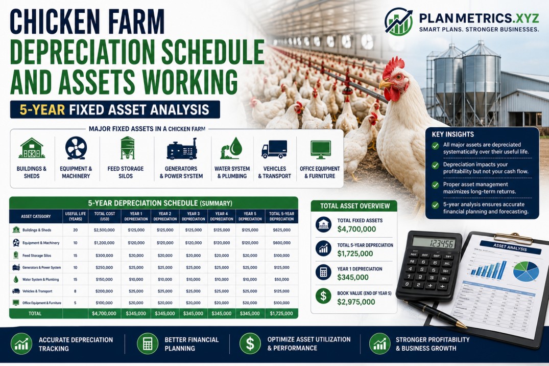 Chicken Farm Depreciation Schedule and Assets Working: 5-Year Fixed Asset Analysis