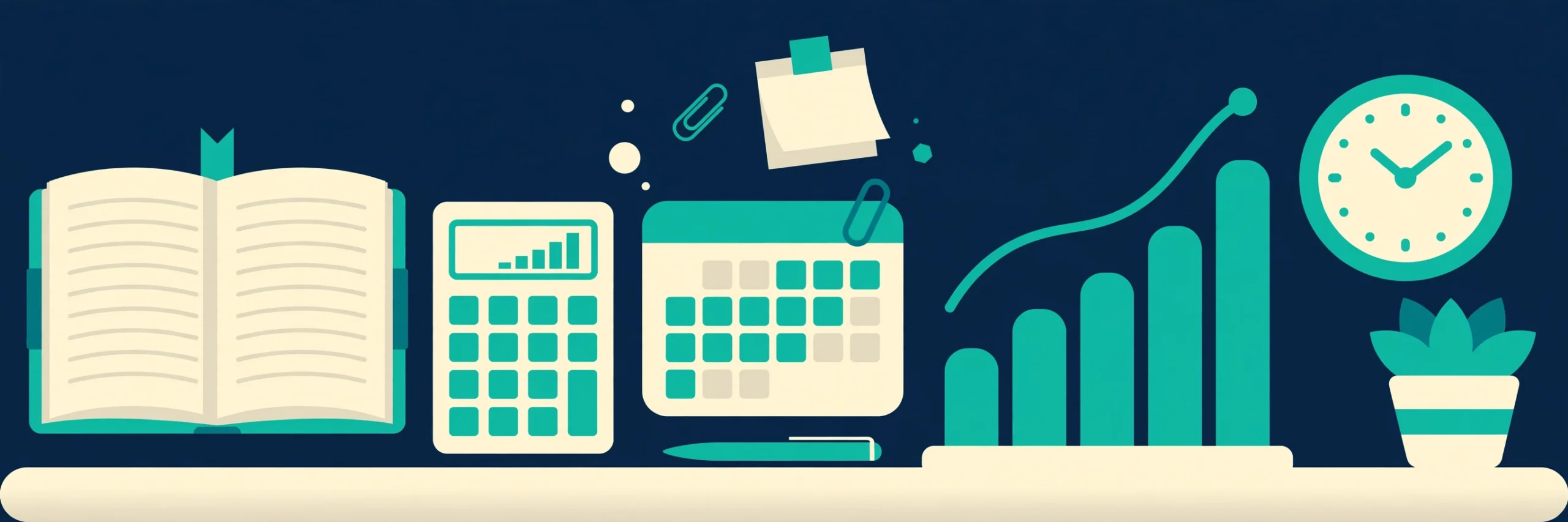 Planning illustrations: calendar, calculator and charts